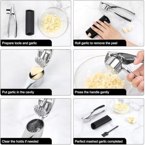 Professional Garlic Mincer Tool - Easy-Squeeze, Easy-Clean with Soft, Ergonomic Handle - Silicone Garlic Peeler & Brush