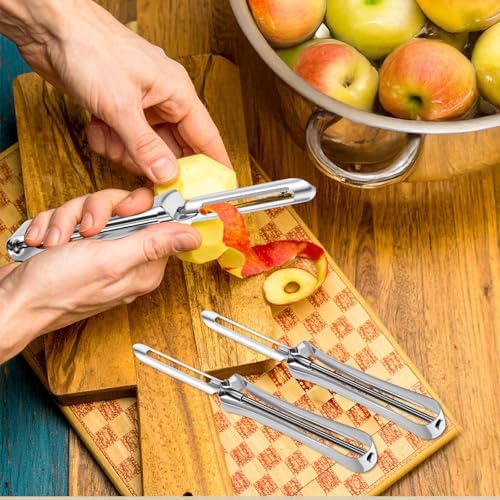 Yuanchu 3 Pack Stainless Steel Kitchen Vegetable Peelers, Ergonomic Rotary Peeler for Carrot Potato Fruit Dishwasher Safe Kitchen Tool