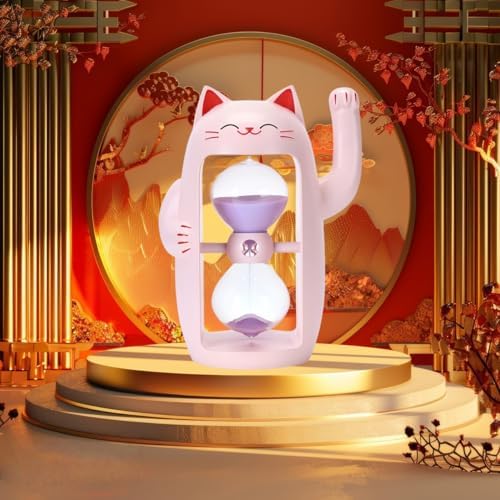 Lucky Cat Sand Timer Cute Hourglass Maneki-Neko Sandglass Timer reloj de Arena 30Min Sand Clock for Toothbrush Games Classroom Home Office Cooking Front Desk（Pink+30Min）