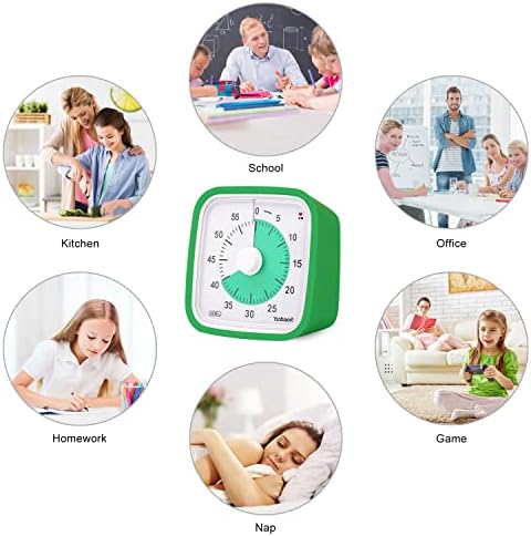 Yunbaoit Visual Timer for Kids, Silent 60-min Countdown Timer, Green Green