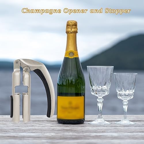 Champagne Bottle Opener and Bottle Stopper, Portable Zinc Alloy Sparkling Champagne Cork Remover, Easy to Use Bar Jar Cork Puller with Ergonomic Handle Design for Wine Lovers