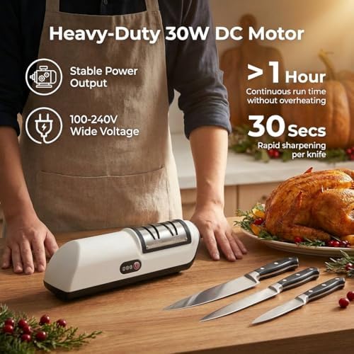 4-in-1 Knife Sharpener for Kitchen Knives & Scissors, Manual Pull-Through Sharpener with Tungsten Steel & Ceramic Slots, 3-Stage Sharpening Tool with Non-Slip Base