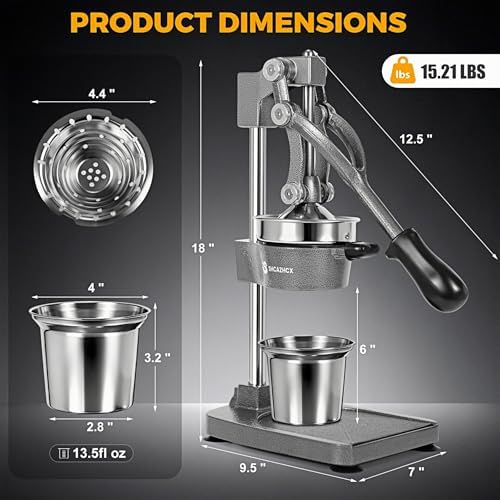 Cast Iron Manual Citrus Juicer Press, Heavy Duty Fruit Squeezer