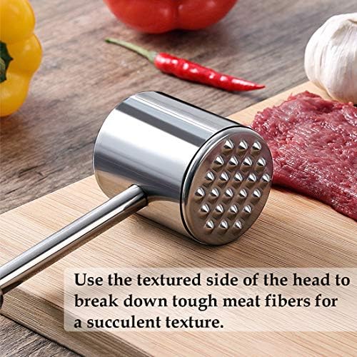 Reversible Dual-sided Meat Tenderizer and Pounder 304 Stainless Steel Meat Mallet Hammer Marinating Prep Tool for Tenderizing Steak, Beef and Poultry