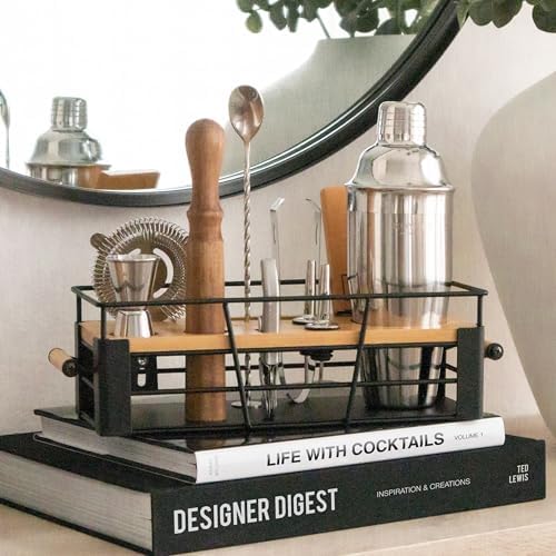 Mixology Bartender Kit with Stand | Home Bar Set with 25 Cocktail Recipes for Drink Mixing | Ideal Bartending Kit for Housewarming Gift | Premium Martini Cocktail Shaker Set with Bar Tools Accessories