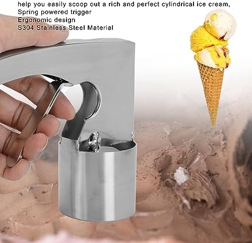 Ice Cream Scoop Stainless Steel, Cylindrical Ice Cream Scoop with Trigger Ergonomic Design Adjustable Scooper Old Time