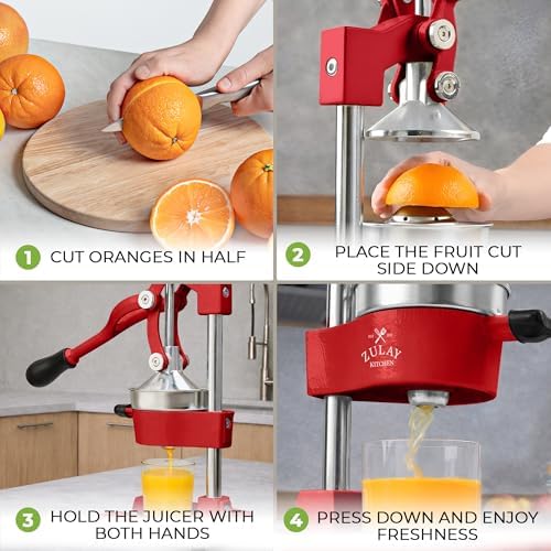 Zulay Kitchen Cast Iron Juicer - Heavy Duty Orange Juicer with Detachable Strainers for Easy Cleaning, Citrus Press for Citrus Fruits, Perfect for Bartenders, Juice Lovers & Health Enthusiasts