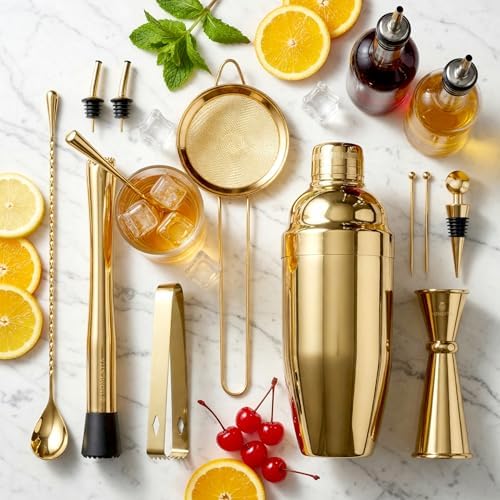 Homestia 11-Pieces Gold Cocktail Shaker Set Bartender Kit – Bar Tools Set