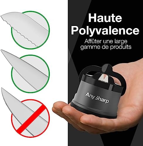 AnySharp Pro Metal Knife Sharpener, Hands-Free Safety, PowerGrip Suction, Sharpens All Kitchen Knives, Ideal for Hardened Steel & Serrated, World's Best, Compact, One Size, Gun Metal