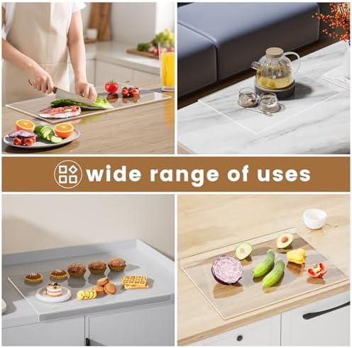 Acrylic Cutting Board with Counter Lip 3-Piece(17.5"x13.5", 16"x12", 11.5"x7.5"), Clear Non-Slip Cutting Boards for Countertop Protection, Durable Chopping Boards for Kitchen Ideal Housewarming Gifts