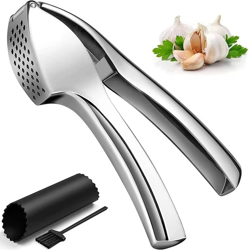 TAHINO Garlic Press Crusher & Mincer – Heavy Duty Zinc Alloy Garlic Press, Ergonomic Easy Squeeze Handheld Garlic Crusher Tool, Rust Resistant Kitchen Garlic Mincer