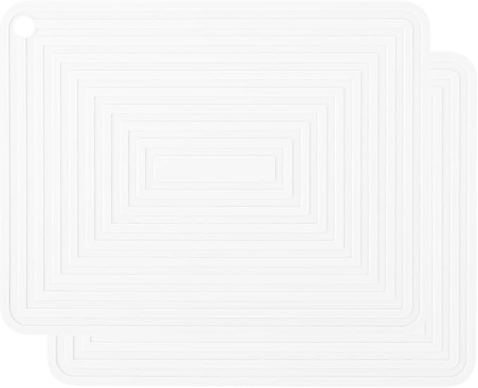 Silicone Trivet Mats for Hot Pots & Pans & Dishes, Hot Pads for Kitchen, Multipurpose Heat Resistant Mat for Kitchen Counter, Durable & Flexible Silicone Pot Holders Set 2 Rectangular White
