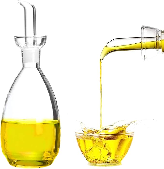 Affogato Glass Oil Bottle with Spout, Olive Oil Dispenser Vinegar Drizzler Pourer Stopper Pot, Soy Sauce Vinegar Cruet Non Drip Heat-Resistant for Cooking Kitchen Restaurant BBQ (15 oz)