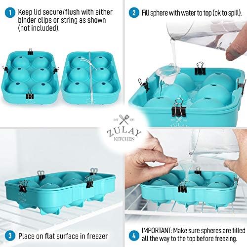 Zulay Kitchen Silicone Ice Cube Trays Set of 2 - Large Square Ice Cube Molds and Sphere Ice Ball Maker with Lid - BPA Free Reusable Ice Mold For Whiskey, Cocktails, Bourbon (Blue)