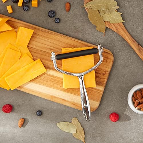 RSVP International Handheld Cheese Slicer/Shaver, Adjustable Thickness for Hard or Soft Cheeses, Heavy Duty Chrome Handle, Wire Cutter, Dishwasher Safe, 6.75-Inch Length