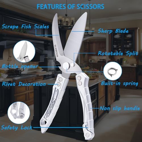 Kitchen Shears Heavy Duty Poultry Shears All Purpose Silver