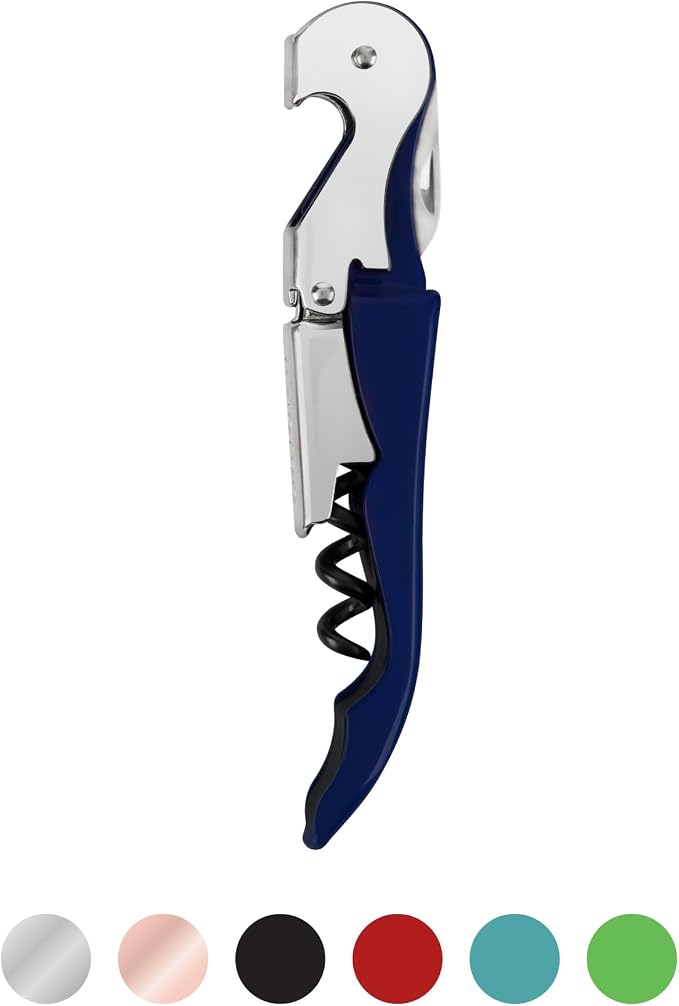 True Truetap Double Hinged Waiter's Corkscrew Wine Opener, Stainless Steel Wine Bottle Opener with Built In Foil Cutter, Home Bar Tools, Bar Cart Accessories, Wedding Gifts, Set of 1, Navy Blue