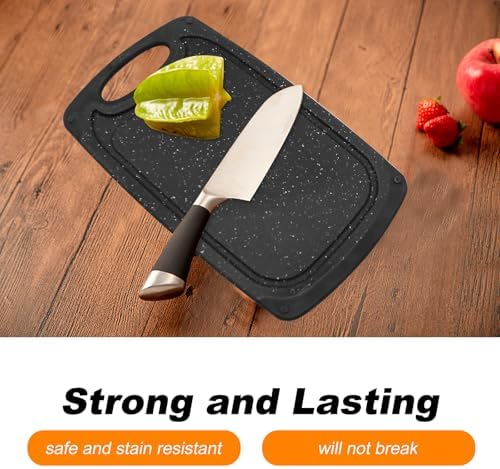 Saihisday Cutting Board 9.8"L x 5.9"W Mini Kitchen Cooking Board Mats Non-Slip Bar Cutting Boards Dishwasher Safe Plastic Chopping Boards for Salad Sandwich Cheese Juice Grooves Grip Handle