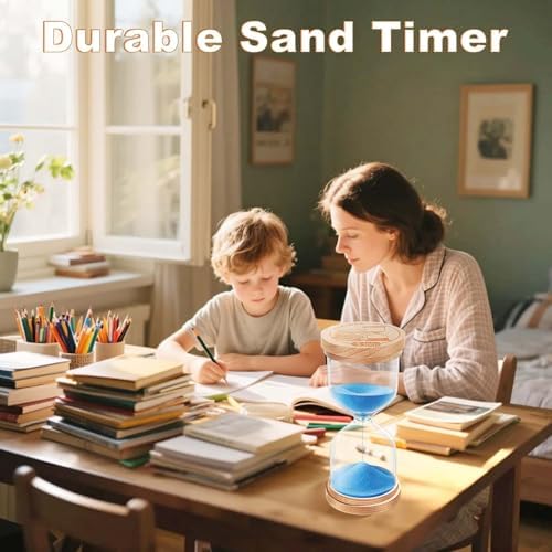1 Minute Sand Timer, Wooden Sand Clock for Kids, Wood Hourglass, Small Sandglass 1 Min for Classroom, Game, Decorative, Toothbrush (Blue)