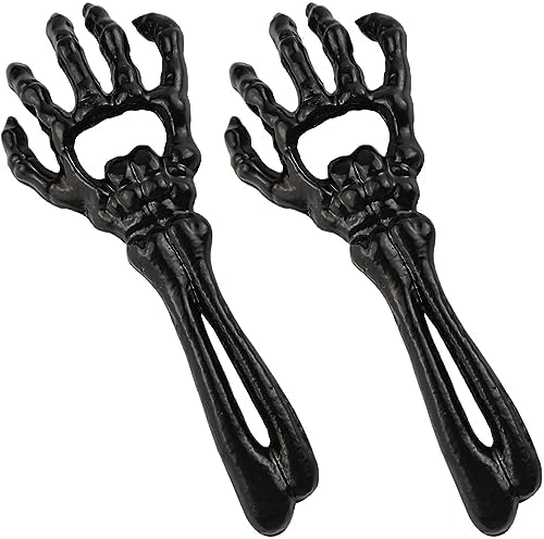TIHOOD 2PCS Cast Iron Skeleton Hand Themed Beverage Opener - Unique Funny Metal Opener for Man, Halloween, Christmas, Wine