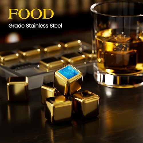 Kollea Whiskey Stones 8-Pack Stainless Steel Chilling Rocks Set, Gold