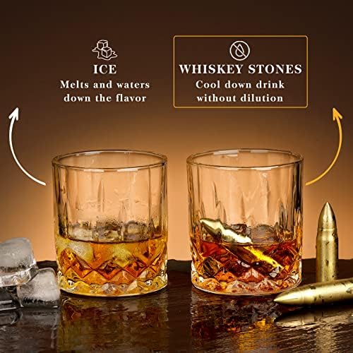 Oaksea Whiskey Stones Gifts Set for Men Dad Him, Reusable Stainless Steel Ice Cubes for Drinking, Fathers Day Anniversary Birthday Gifts for Husband Boyfriend Brother, Bourbon Man Cave Cool Stuff