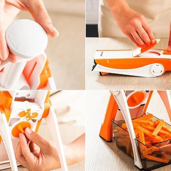 Saker Adjustable Safe Vegetable Slicer,Safe 5-in-1 Mandoline Slicer, Adjustable Vegetable Chopper & Fruit Slicer for Fast Meal Prep, 0.1-8mm Thickness (Orange)