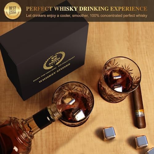Gifts for Men Dad - Whiskey Stones Reusable Metal Steel Ice Cubes Set - Him or Husband White Elephant Stocking Stuffers for Adults Man - Cool Bourbon Anniversary Funny (16Pcs Ice)