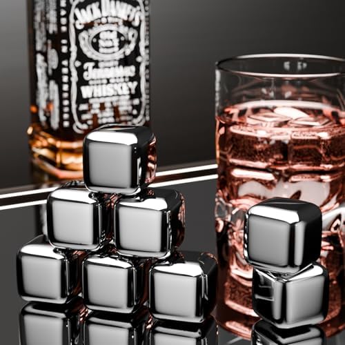 ShanSon Wine Chillers Metal Ice Cube 12 PCS Stainless Steel Whiskey Stones Reusable Whiskey Rocks Beverage Chilling Stones for Scotch and Bourbon Drinking Gifts Set for Men Dad Husband,Silver
