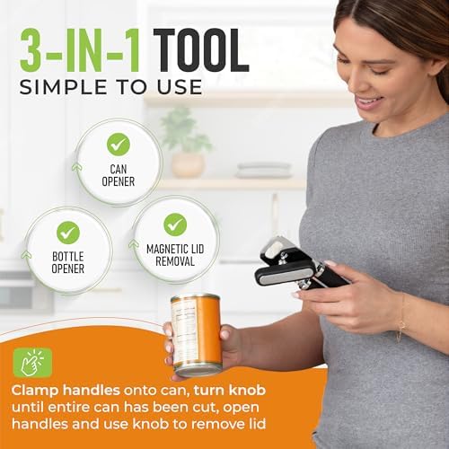Spring Chef Premium Swivel Vegetable Peeler & Stainless Steel Can Opener with Soft Grip Handles - 2 Product Bundle - Black
