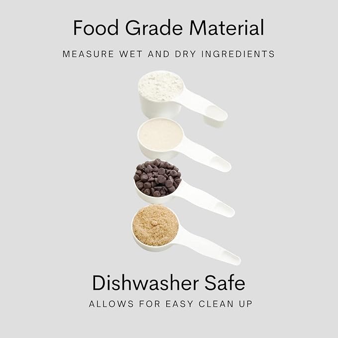 Storage Theory 2-in-1 Measuring Cups & Spoons Set (4-Piece) - Nesting Space-Saving Kitchen Gadget - BPA-Free Food Grade Plastic - Dishwasher Safe for Baking, Cooking, Coffee - White