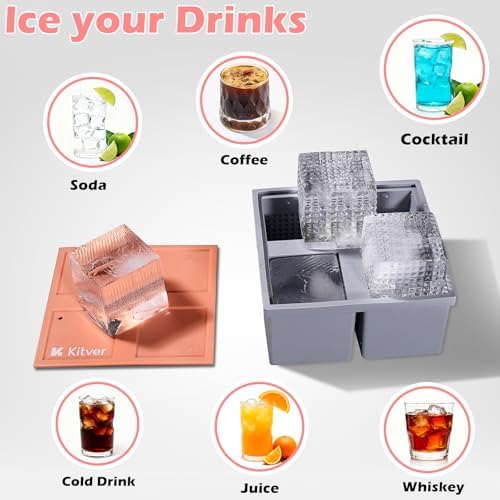 Large Square Ice Cube Trays - Make 2.36" Big Slow Melting Ice Balls for Whiskey & Cocktails, Leakproof Lids, Stackable BPA-Free Silicone Molds, Easy Release