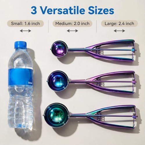 Colorful Ice cream spoon,cookie Scoop Set,Stainless steel ice cream scoop with trigger release,3 Sizes (M size)