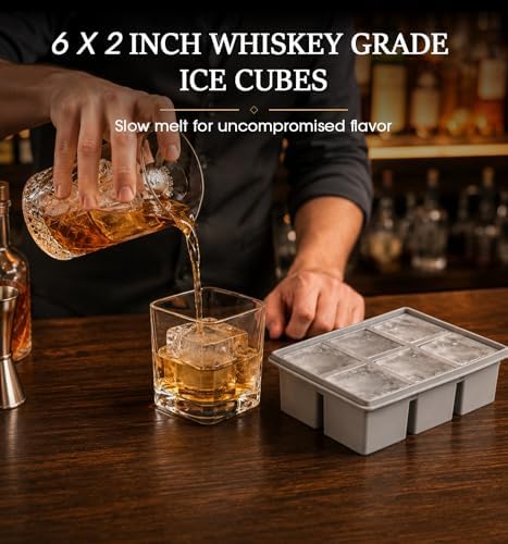 DOQAUS Silicone Ice Cube Tray, 2 Inch Large Square Ice Cube Mold with Lid, BPA Free Flexible Ice Tray for Whiskey, Cocktails, Freezer, Easy Release