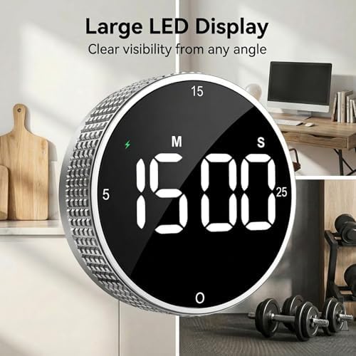 Rechargeable Magnetic Kitchen Timer with Rotary Dial, LED Display