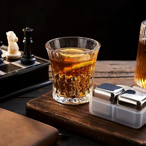 2 Large Whiskey Stones 64 cm³ (4 cu in) - Man Gift Set - Reusable Stainless Steel Metal Ice Sphere Cubes Beverage Chilling Rocks Whiskey Stones for Red Wine, Bar Beer, Scotch, Vodka Drinks - Silver
