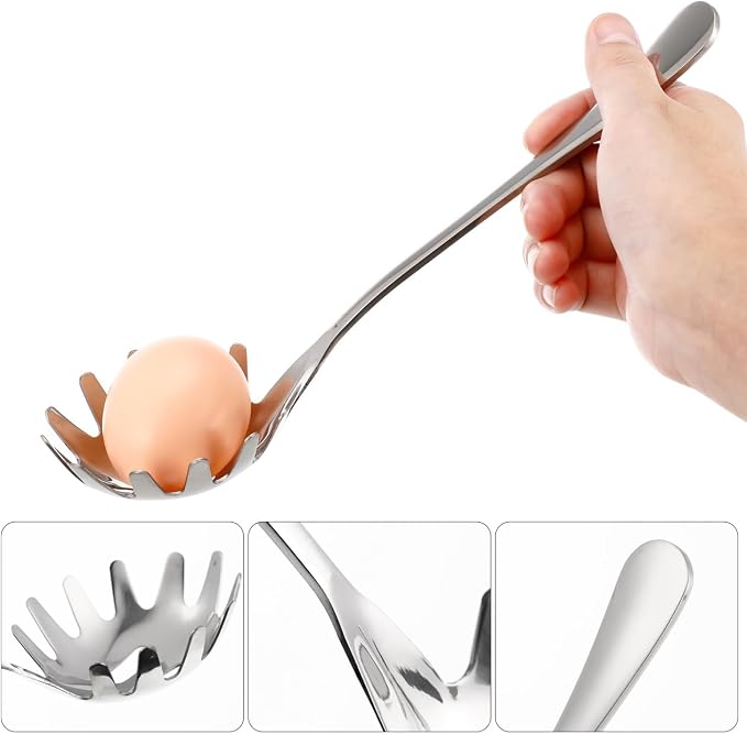 DOITOOL Spaghetti Server Spoon 9.44 Inch Stainless Steel Pasta Spoon with Comfortable Handle for Serving Noodles Dumplings and Eggs Easy to Clean Kitchen Utensil