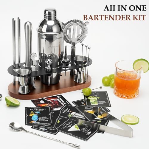 23-Piece Cocktail Shaker Set with Stand, 304 SS, Bartender Kit Gift