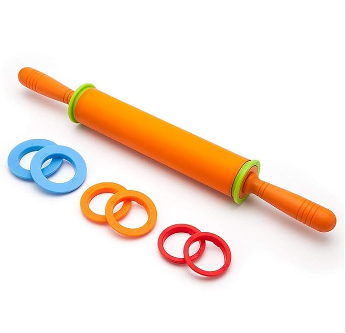 Rolling Pin, Rolling Pins with Adjustable Thickness Rings, Nonstick Silicone Dough Roller for Baking Pizza, Pie, Cookies