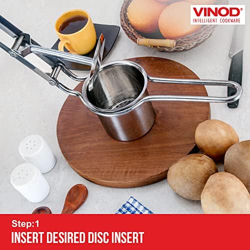 Vinod Large Potato Ricer - Heavy Duty Stainless Steel Potato Masher | Manual Press & Mash for Fruits & Vegetables | Kitchen Tool | Perfect Mashed Potatoes Every Time | 2 Interchangeable Discs