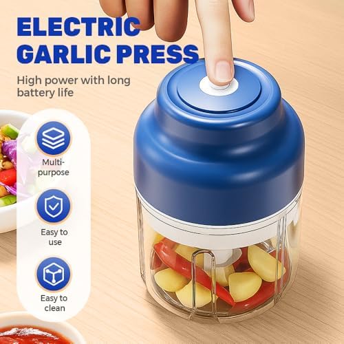 Electric Garlic Chopper, Rechargeable Mini Food Chopper with USB Cable, One-Touch Operation for Chopping Garlic, Onion, Chili and Vegetables, Portable Kitchen Gadget (Green, 250ML)