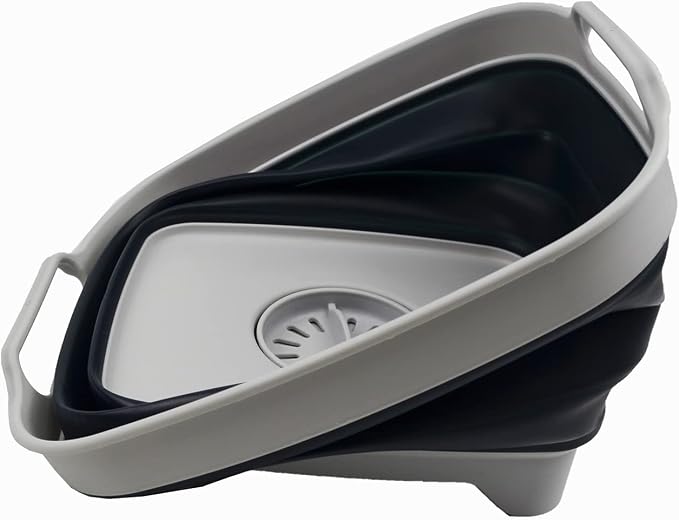 SAMMART 7.5L (2 Gallons) Collapsible Dishpan with Draining Plug - Foldable Washing Basin - Portable Dish Washing Tub - Space Saving (Grey/Slate Grey, 1)