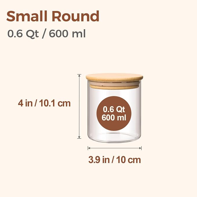 ComSaf Glass Storage Containers With Lids 0.6 Qt, 9 Pack Small Glass Jars | Small Glass Containers, Spice Jar 20oz, Snack Station Organization, Coffee Bar Organization, Size For Subpackage, BPA Free