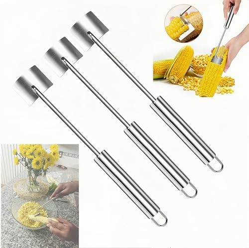 Corn Peeler for Corn on the Cob, Stainless Steel Corn Cob Stripper Tool, Quick Kernel Remover Cutter for Fresh Corn, Ergonomic Kitchen Gadget for Easy Meal Prep & BBQ (1, Stainless Hook-3Pcs)