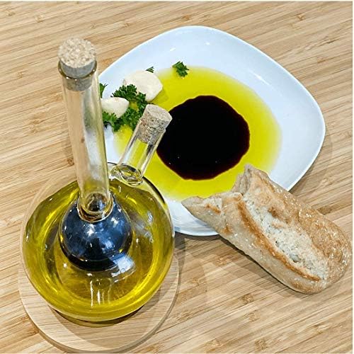 Lily's Home Glass Olive Oil and Vinegar Dispenser, A Beautiful Addition to Any Kitchen and Dinnerware Set with Bamboo Coaster.