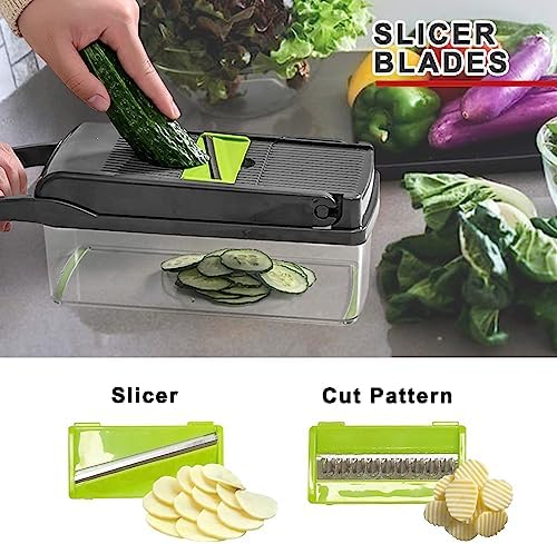 Multifunctional Veggie Chopper - 14 in 1 Food Chopper With 8 Blades, Slicer, Dicer, Cutter for Vegetables, Onions, and More - Hand Guard Included