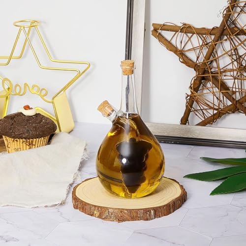 Oil and Vinegar Dispenser, 2 in 1 Glass Olive Oil and Vinegar Cruet Dispenser Bottle, Kitchen Olive Soy Sauce Dispenser Double Pourer Spout for Kitchen Cooking Container