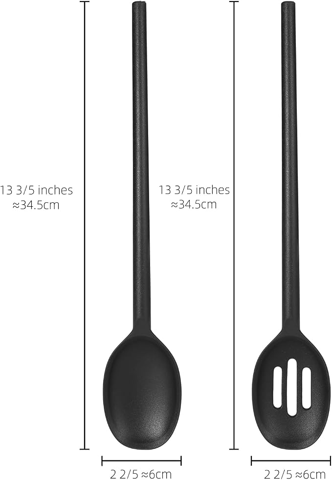 Silicone Cooking Solid and Slotted Spoon Set, High Heat Resistant Stiff Mixing Spoon, Extra Long Large Kitchen Utensil for Stirring, Mixing and Serving, 13.6 Inches