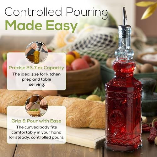 COURONNE CO. Recycled Glass Oil & Vinegar Bottle with Pour Spout, Clear