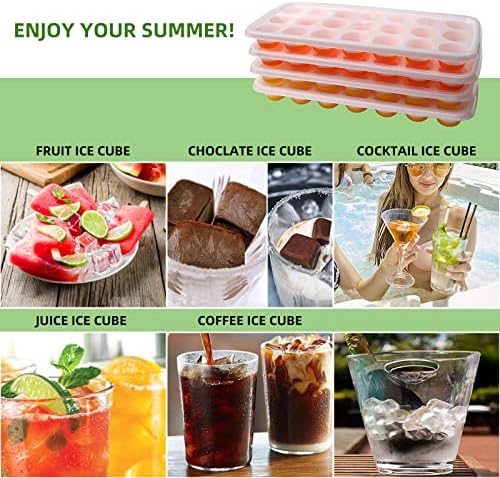 Ice Cube Trays with Lids BPA Free, 4Pack Easy Release Silicone Ice Cube Trays for Freezer 84 Sphere Ice Tray with Stackable No Spill Covers, Dishwasher Safe,Orange&Yellow
